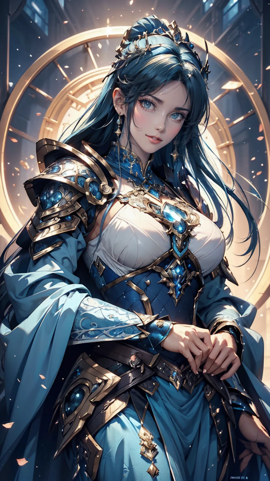 Close-up of woman in silver and blue dress, Chengwei Pan at Art Station, Jan J, Detailed fantasy art, Amazing character art, Fan Art Best Art Station, Magnificent and elaborate character art, Beautiful Armor, Highly detailed art gems, Detailed digital anime art, Art Station pixiv's artgerm, Armor Girl、Sexy proportions、Sexy、Narrow waist