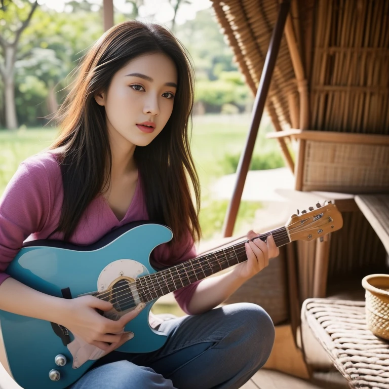 Araffe woman, ผู้หญิงlong hairชาวเอเชียตะวันออกเฉียงใต้ที่มีใบหน้ากลม, Large chest measures 38 inches., Warm light, morning sun, long hair,black eyes,abdominal muscles, The body is beautiful and strong., thick hips, rounded chest, (digital painting, HDR, high contrast), 3d, 8K, 45,000,000 pixcls,Asian girl, Gorgeous Chinese model, Japanese model, beautiful asian woman, Japanese goddess, Very beautiful girl., beautiful young woman, very beautiful woman, Attractive and beautiful, sexy girl, Asian girl, beautiful female model, jaw-dropping beauty, Attractive, sexy, seductive face and body,