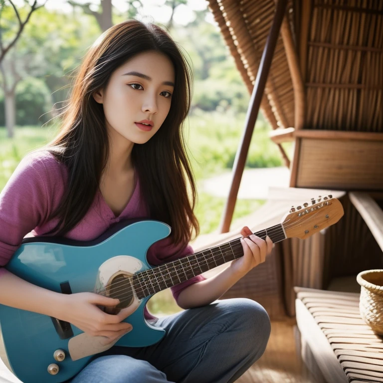 Araffe woman, ผู้หญิงlong hairชาวเอเชียตะวันออกเฉียงใต้ที่มีใบหน้ากลม, Large chest measures 38 inches., Warm light, morning sun, long hair,black eyes,abdominal muscles, The body is beautiful and strong., thick hips, rounded chest, (digital painting, HDR, high contrast), 3d, 8K, 45,000,000 pixcls,Asian girl, Gorgeous Chinese model, Japanese model, beautiful asian woman, Japanese goddess, Very beautiful girl., beautiful young woman, very beautiful woman, Attractive and beautiful, sexy girl, Asian girl, beautiful female model, jaw-dropping beauty, Attractive, sexy, seductive face and body,