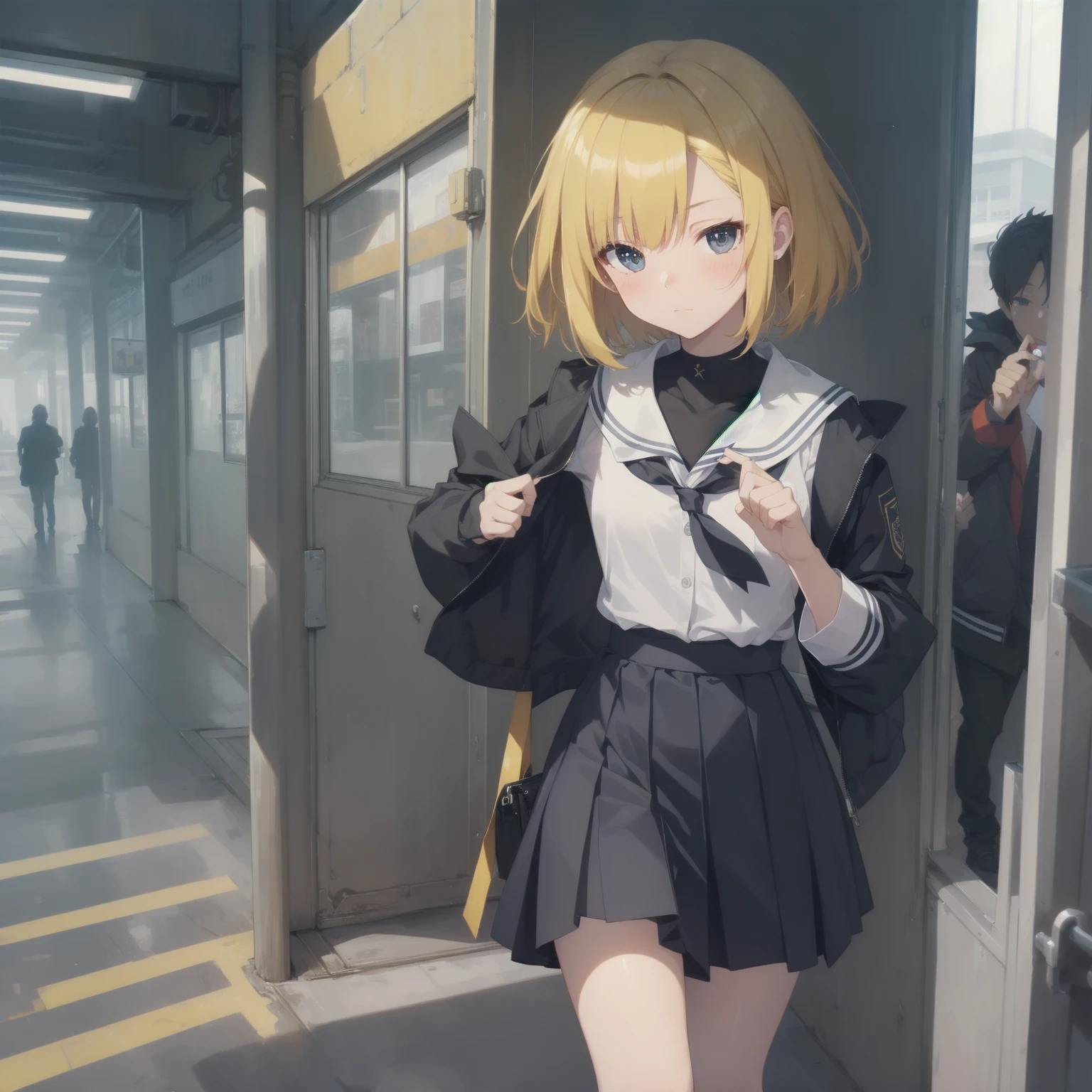 ultra-absurdres-Top quality by artist God, ultra-detailed, high resolution, anime moe artstyle, best anime 8k konachan wallpaper, pixiv contest winner, pool:2810, perfect anatomy,break, 1girl, (Please draw a girl walking sleepily to school alone. )break,(Solo,little female, 13-year-old:1.3),Full limbs, complete fingers,a junior high school student, (very short hair), short cut, flat chest, , small butt, small black eyes, beautiful detailed eyes, well-proportioned iris and pupils, expressive eyes, highres detailed hair, soft expression, salor school_uniform, sailor collar, serahuku, bow, pleated skirt,(Detailed Lighting), (Detailed background), in the School commute route. break,super detailed skin, Best cinematic lighting powered by famous artist, 8k,beauty illustration,photoshop_(medium),very aesthetic,break,((artist:toosaka_asagi )), artist:clamp ,artist:carnelian ,artist:kantoku ,

