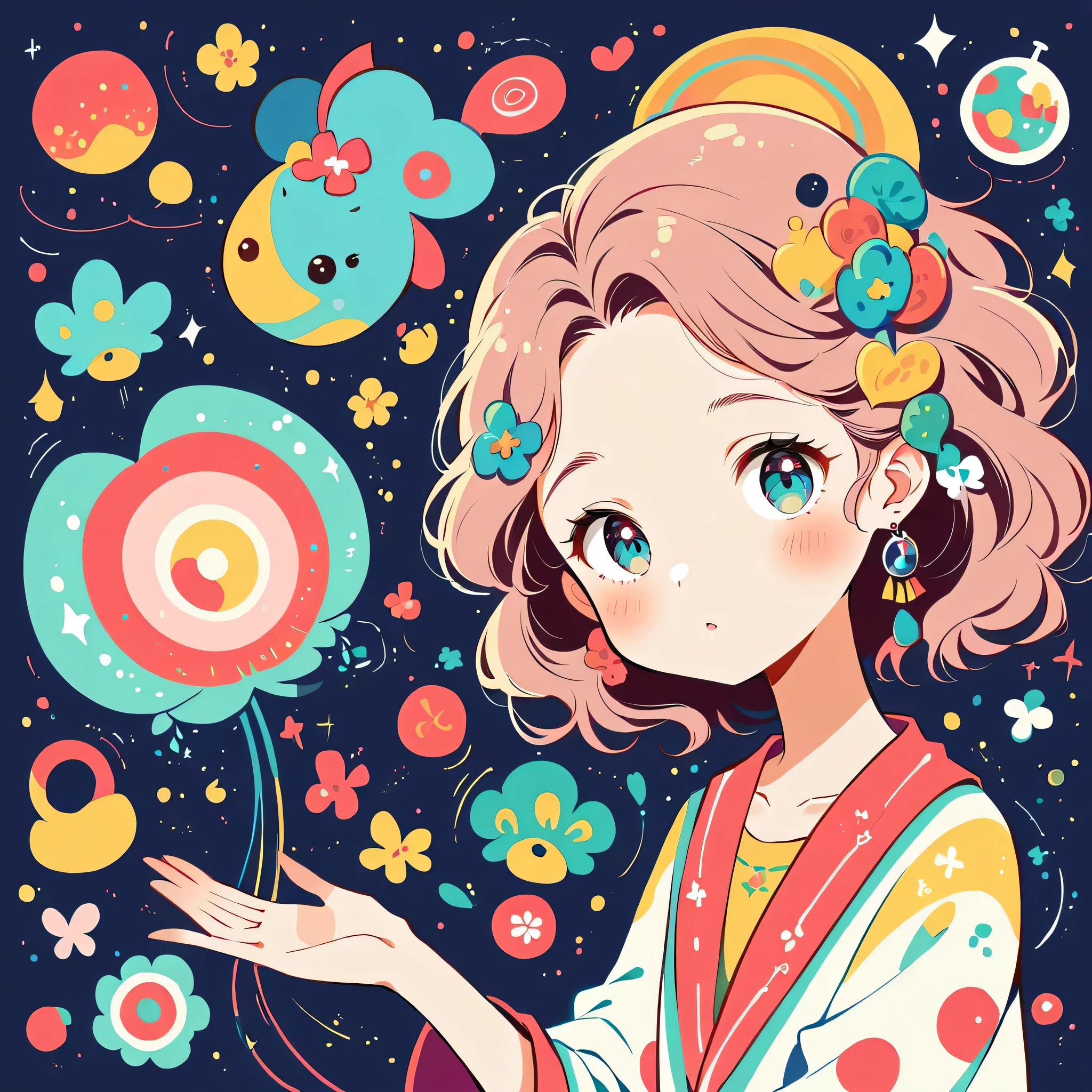 Vasily Kandinsky style, Kawaii Design, The most beautiful girl of all time, cute alien、Space Travel