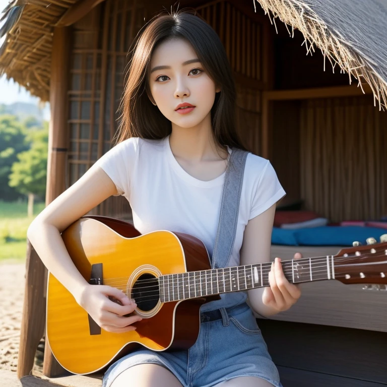 Araffe woman, ผู้หญิงlong hairชาวเอเชียตะวันออกเฉียงใต้ที่มีใบหน้ากลม, Large chest measures 38 inches., Warm light, morning sun, long hair,black eyes,abdominal muscles, The body is beautiful and strong., thick hips, rounded chest, (digital painting, HDR, high contrast), 3d, 8K, 45,000,000 pixcls,Asian girl, Gorgeous Chinese model, Japanese model, beautiful asian woman, Japanese goddess, Very beautiful girl., beautiful young woman, very beautiful woman, Attractive and beautiful, sexy girl, Asian girl, beautiful female model, jaw-dropping beauty, Attractive, sexy, seductive face and body,