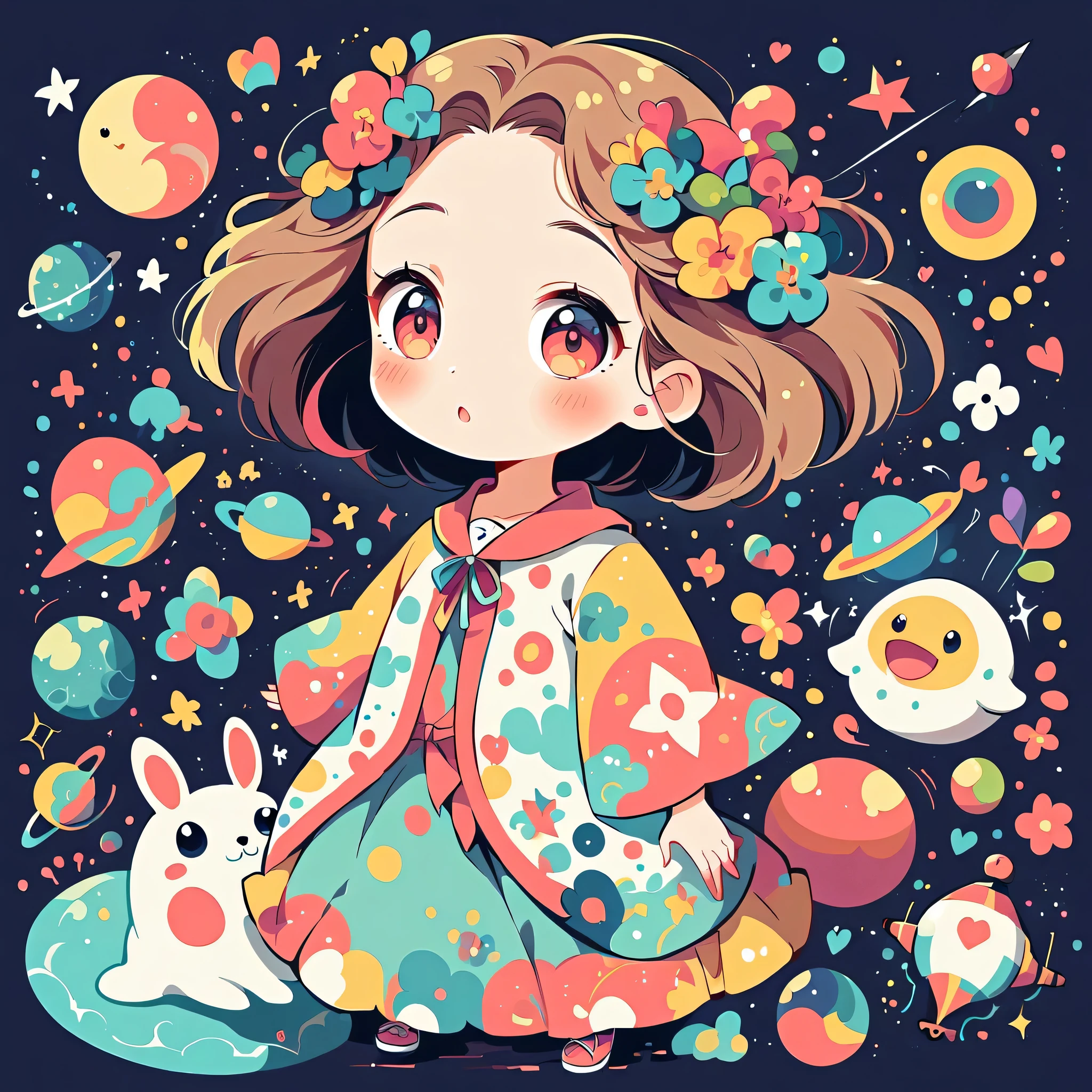 Vasily Kandinsky style, Kawaii Design, The most beautiful girl of all time, cute alien、Space Travel