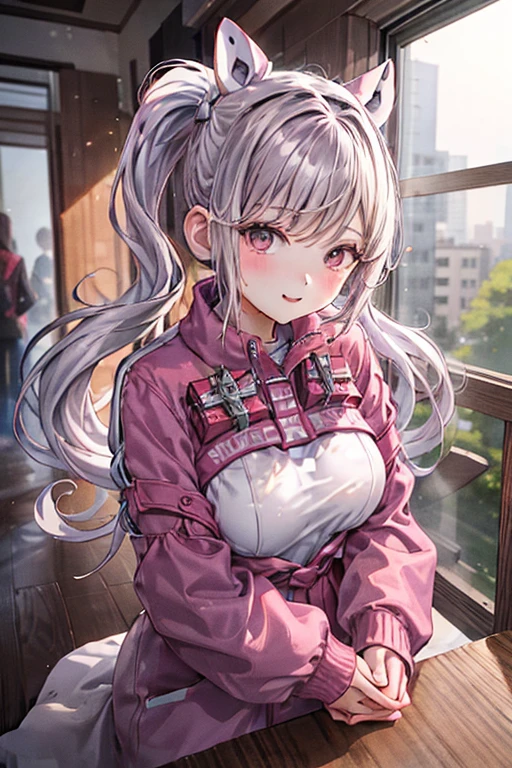 Anime Style。A young woman closing her heart。She is looking sadly out the window。gradually、Her friends and family were by her side.、Her expression softened as she felt the warmth.、Smile。