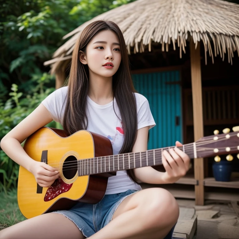 Araffe woman, ผู้หญิงlong hairชาวเอเชียตะวันออกเฉียงใต้ที่มีใบหน้ากลม,  Large chest measures 38 inches., Warm light, morning sun,  long hair,black eyes,abdominal muscles, The body is beautiful and strong., thick hips, rounded chest, (digital painting, HDR, high contrast), 3d, 8K, 45,000,000 pixcls,Asian girl, Gorgeous Chinese model, Japanese model, beautiful asian woman, Japanese goddess, Very beautiful girl., beautiful young woman, very beautiful woman, Attractive and beautiful, sexy girl, Asian girl, beautiful female model, jaw-dropping beauty, Attractive, sexy, seductive face and body, 
