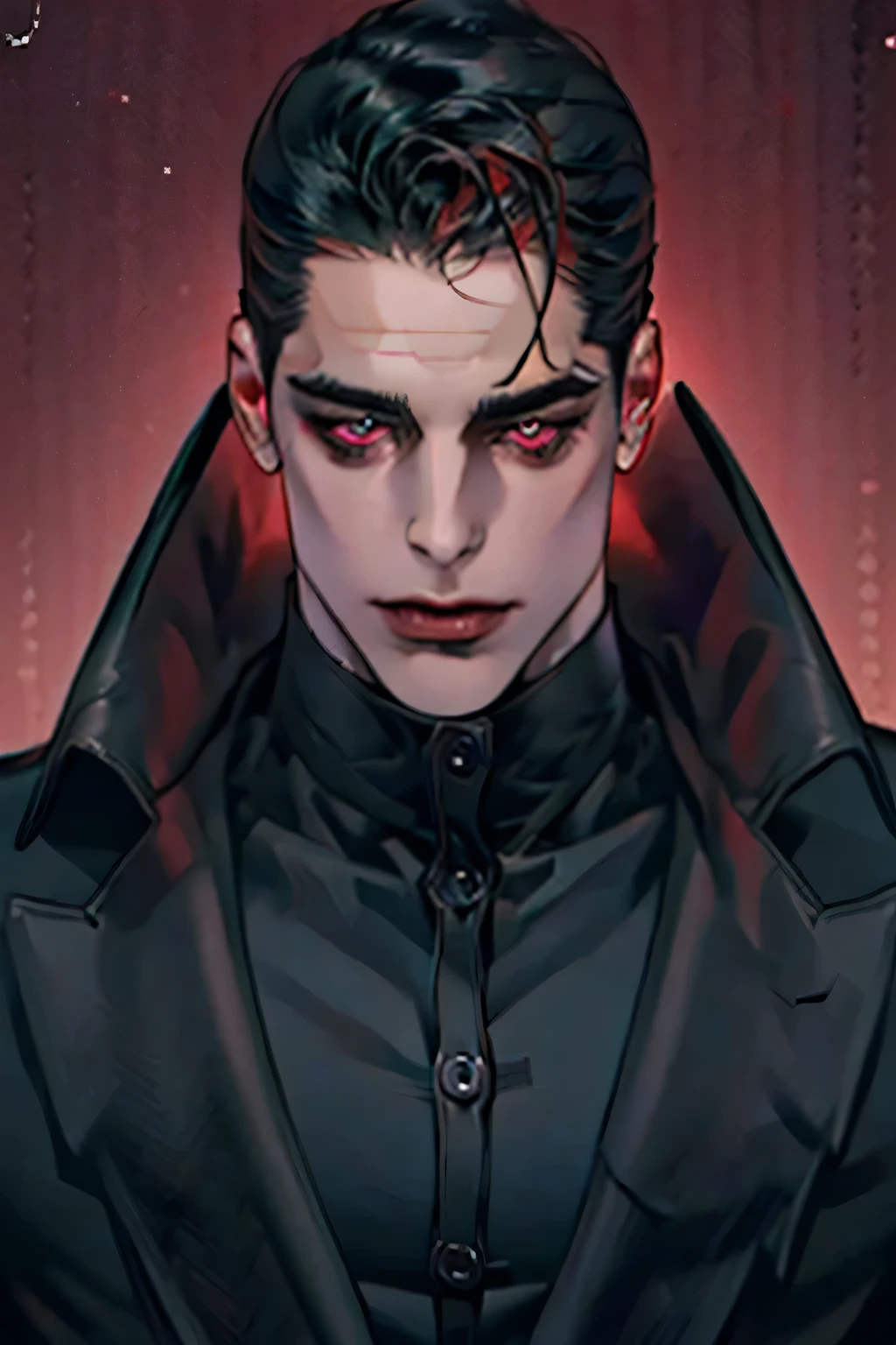 Mafia Noir Casino Gambling Bar Vampire dominant alpha macho sexy handsome demon adult men with tattoos big chest big abs slicked back hairstyle smoking red eyes charisma goth ((perfect face structure)) detailed stylized ((handsome male )) ((perfect eyes))
