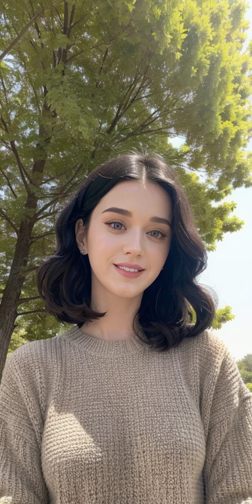 katy perry wearing sweater, portrait, beautiful face, pretty eyes, outside, portrait, park, trees, teeth, eyes open, ward winning photo, best quality, upper body, JenniferConnelly, nikon d850 film stock photograph 4 kodak 400 camera f1.6 lens rich colors hyper realistic lifelike texture natural lighting trending on artstation cinestill 800, (100mm lens)