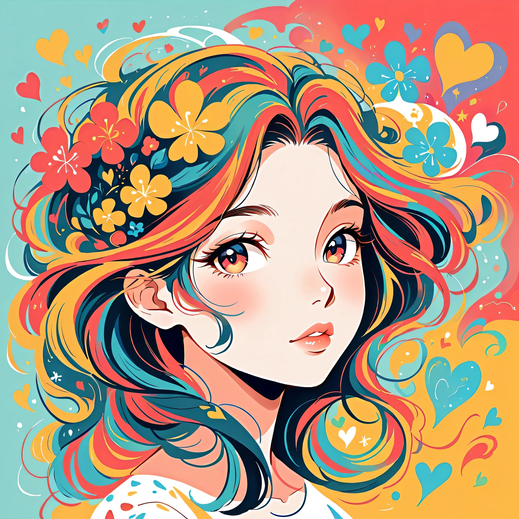 Black Star Red and White style、The most beautiful girl of all time、Lips in Love、Colorful flowers、colorful hearts, Simple line initials、Abstract art、Urban round,