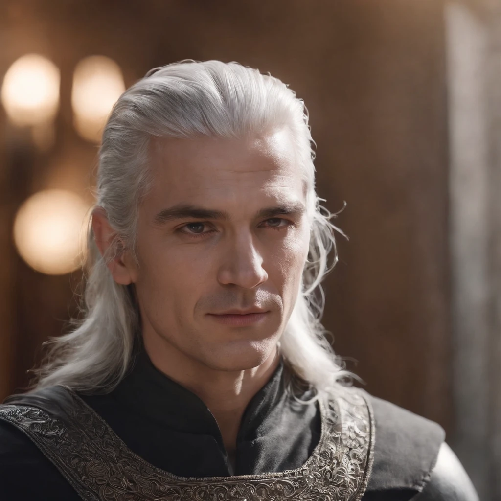 Godlike Being, Glowing aura, Masculine features, Silver Hair.