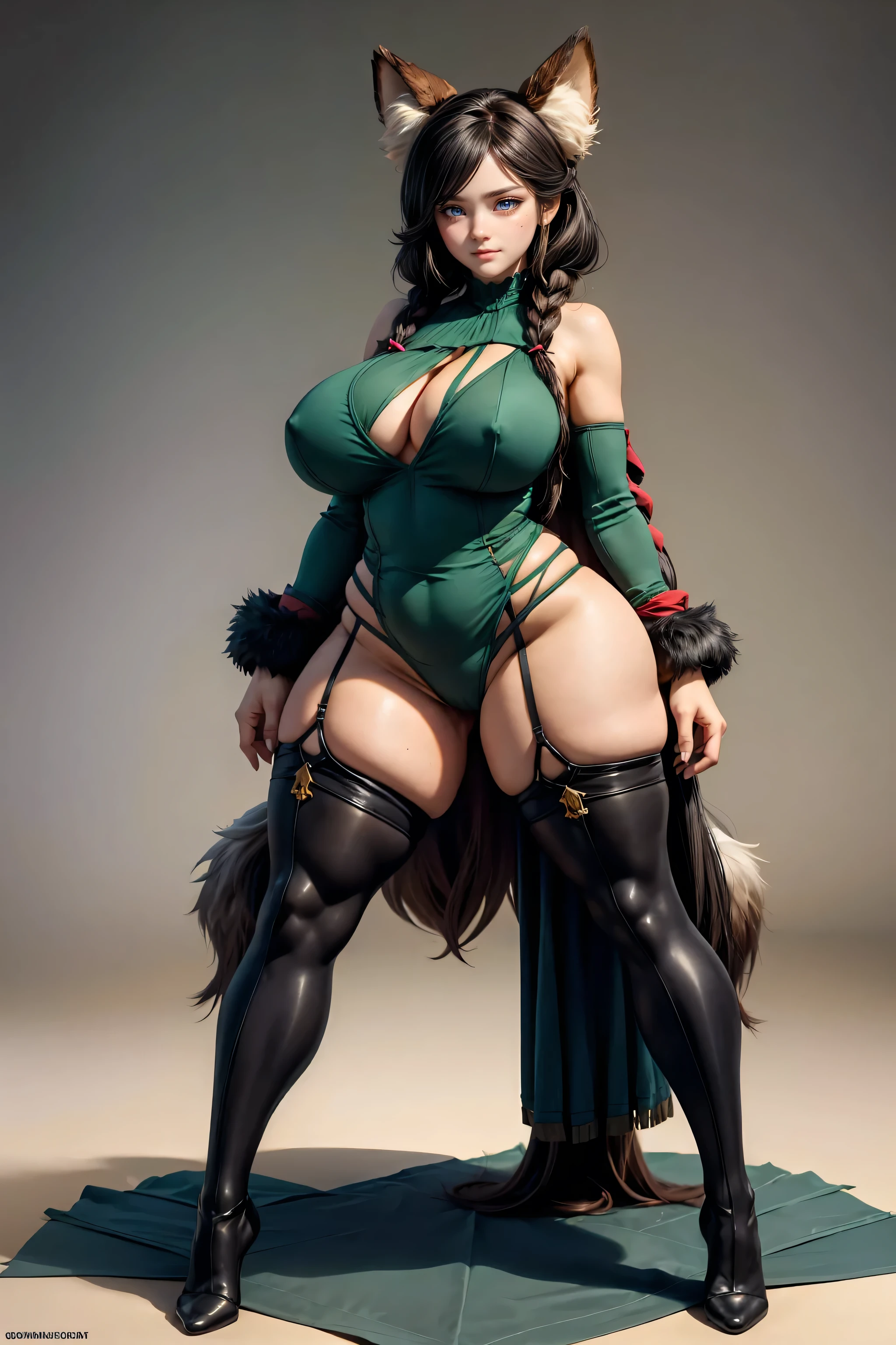 Rule of thirds, Antropo peludo vex Yordle, only, hairy body, covered with fur, cloth для приключений в стиле фэнтези, short stack, (Best quality, extremely complex parts, Beautiful eyes, detailed face, e621), dark green hair, Nice style, (standing, sexy pose:1.2), seductive, fake smile, looking pleasured, blush, Hands on hips, League of Legends Open Background, side chest, cloth, fully dressed, Octane rendering, romantic lighting, (detailed fluffy fur), (lustful look), (((whole body))) , (((sexy pose, pose models, standingчая поза)))(Double Dutch braid:1.2)((huge thighs:1.3)),(Tight stockings:1.6)(giant saggy breasts:1.2)