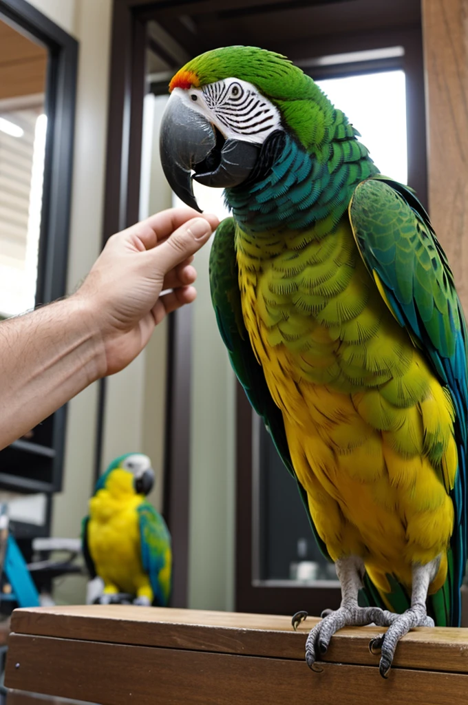 A parrot asking me to please hand in his June report.