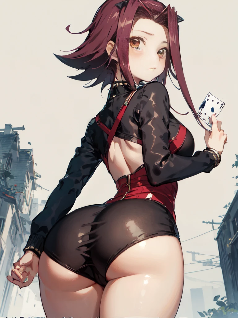 masterpiece, high quality, formula wallpaper, high quality, One girl, alone, Izayoi Aki (Yugioh)、Looking back、Turning around、、My butt is facing me、Sad expression、Have red cheeks