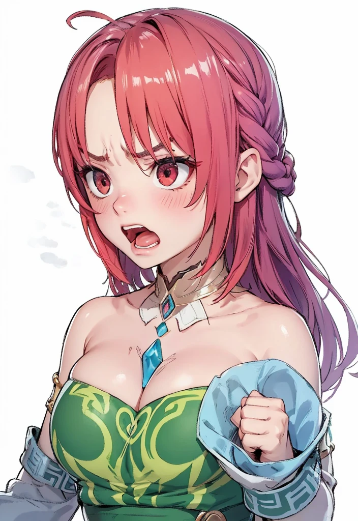 beautiful girl,(anger:1.2),Scream,Clenched fist,Jewelry on the chest,,Cleavage,Braid,4K,8K,Highest quality
