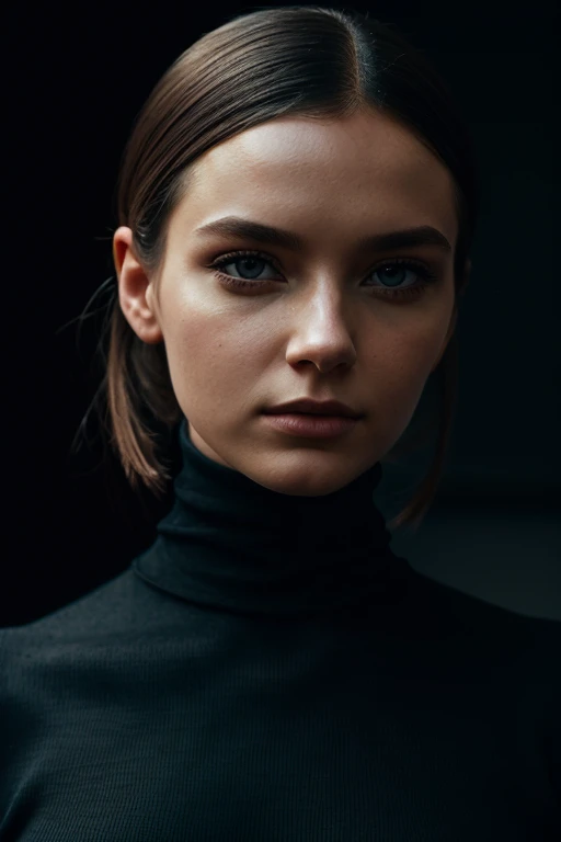 A stunning and intricate color portrait of (Woman:1),wearing a black turtleneck, Epic character composition, por Ilya Kuvshinov, alessio albi, nina masic, sharp focus, natural lighting, underground dispersal, f2, 35mm, Film grain,
