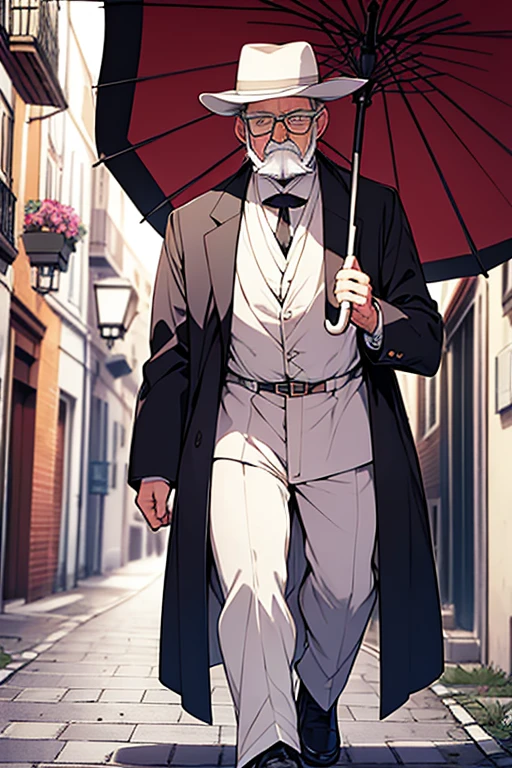 umbrella,silk hat,old man,Glasses,cool,Gray Hair,Whitebeard,gentleman,Old Townscape,