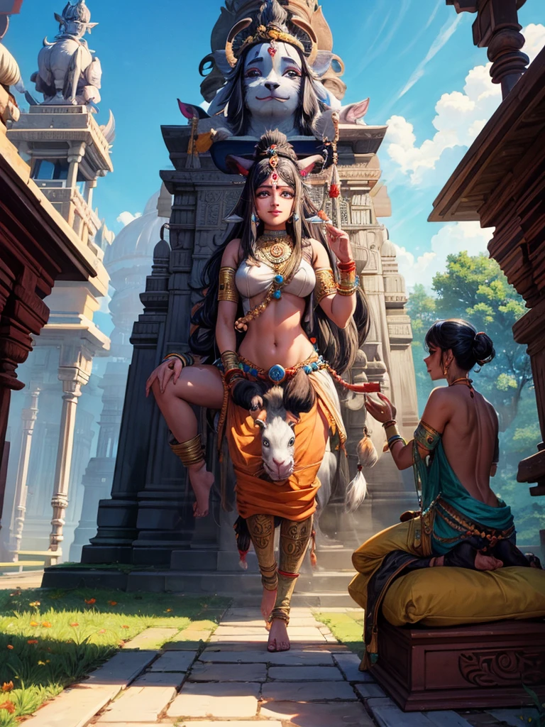 three, 3Mayan girl nude aztec and Dracon snape, front view, disney pixar style, rotated, stylized