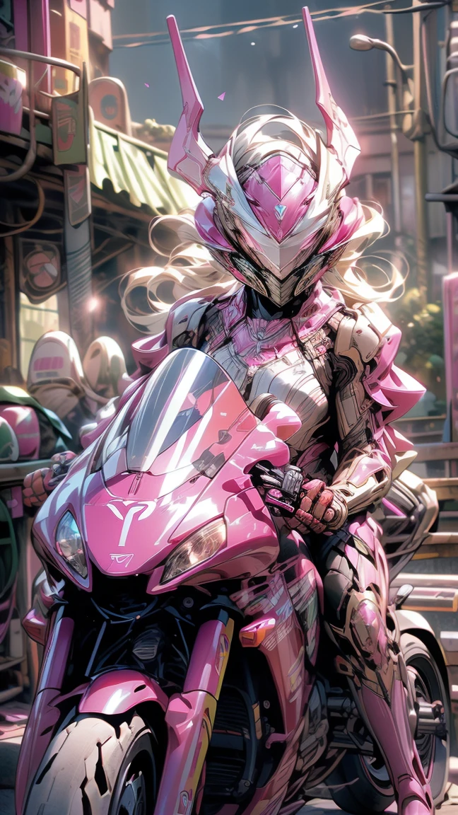 ((best quality)), ((masterpiece)), ((realistic)), (detailed), (photorealistic:1.5), (((succubus ))),((beautiful face, sharp face)), (thick body), (((pink bodysuit))), lights on armor, ((looking at viewer)), dynamic pose, post apocalyptic, destroyed city background, buildings on fire, science fiction, hdr, ray tracing, nvidia rtx, super-resolution, unreal 5, subsurface scattering, pbr texturing, post-processing, anisotropic filtering, depth of field, maximum clarity and sharpness, rule of thirds, 8k raw, (luminescent particles:1.4), (extremely detailed cg, unity 8k wallpaper, 3d, cinematic lighting, lens flare), reflections, sharp focus, cyberpunk art, cyberpunk architecture,((ride motorbike))