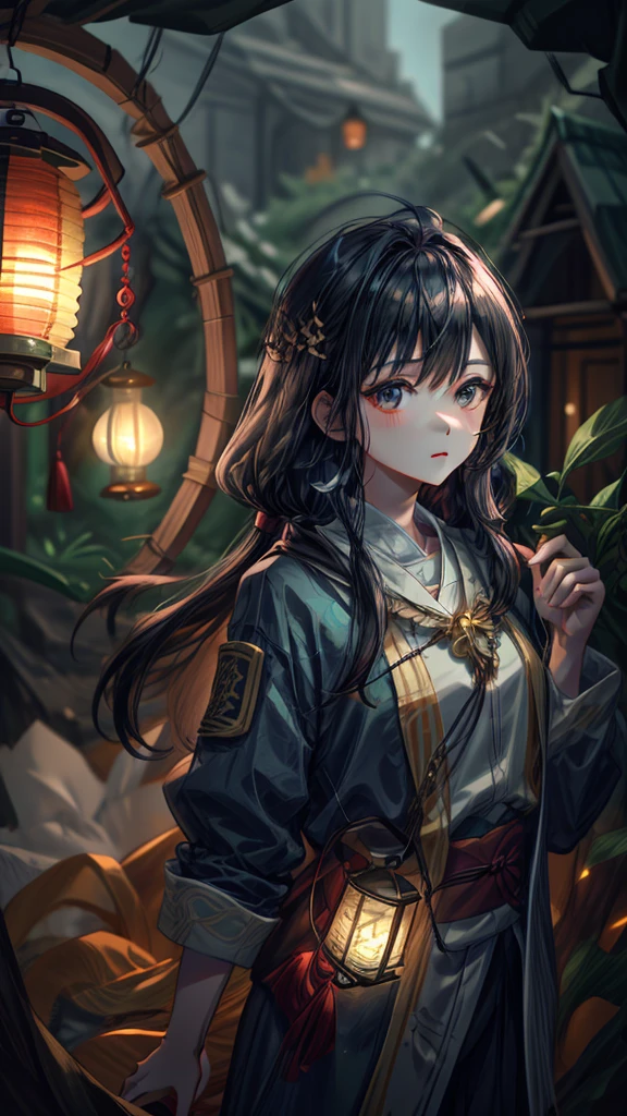 1 girl, upper body, single focus, wise beauty, hermit's attire, contemplative demeanor, (solitary cave: 1.4), (spiritual quest: 1.3), hermitage features, wise aura, [depth of field, ambient lighting, secluded cave foreground, introspective solitude in the background], The Hermit, introspection, inner wisdom, (glowing lantern), (ancient scrolls: 1.2), intricate details, enhanced lighting.