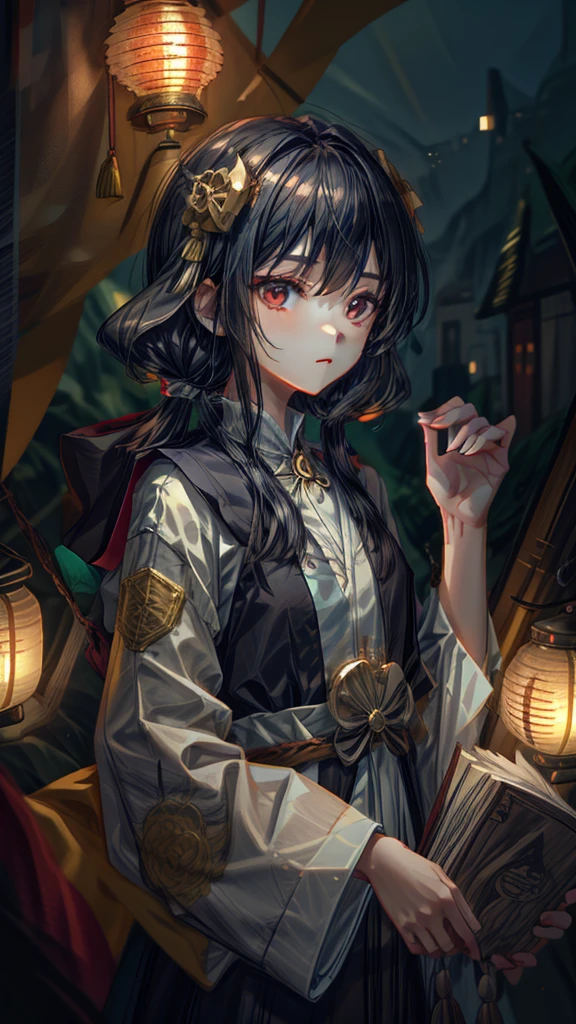 1 girl, upper body, single focus, wise beauty, hermit's attire, contemplative demeanor, (solitary cave: 1.4), (spiritual quest: 1.3), hermitage features, wise aura, [depth of field, ambient lighting, secluded cave foreground, introspective solitude in the background], The Hermit, introspection, inner wisdom, (glowing lantern), (ancient scrolls: 1.2), intricate details, enhanced lighting.