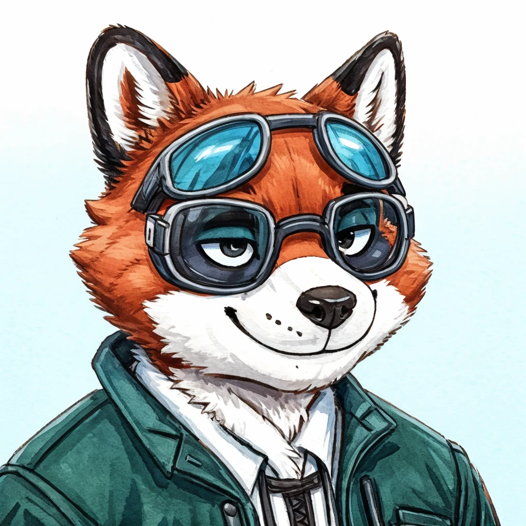 headshot of a anthropomorphic raccoon, closed smile, he has a round type of reading googles, a black with white laces jacket, animal crossing style, high quality furry art, high quality fursona ref.