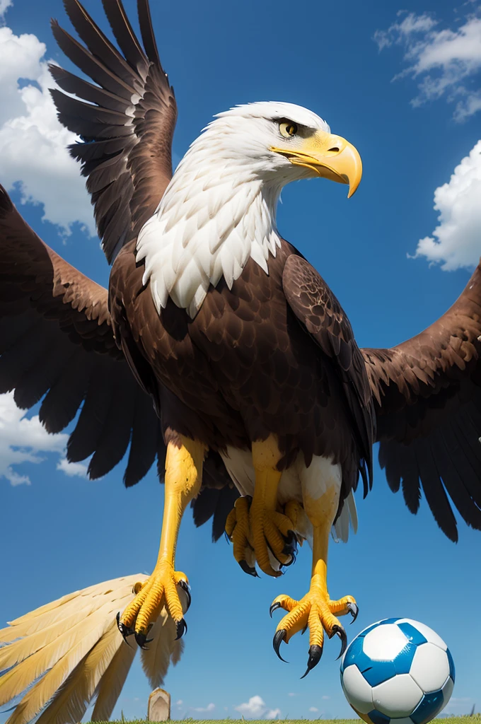 Create a blue and yellow football team shield with an eagle in the middle in png