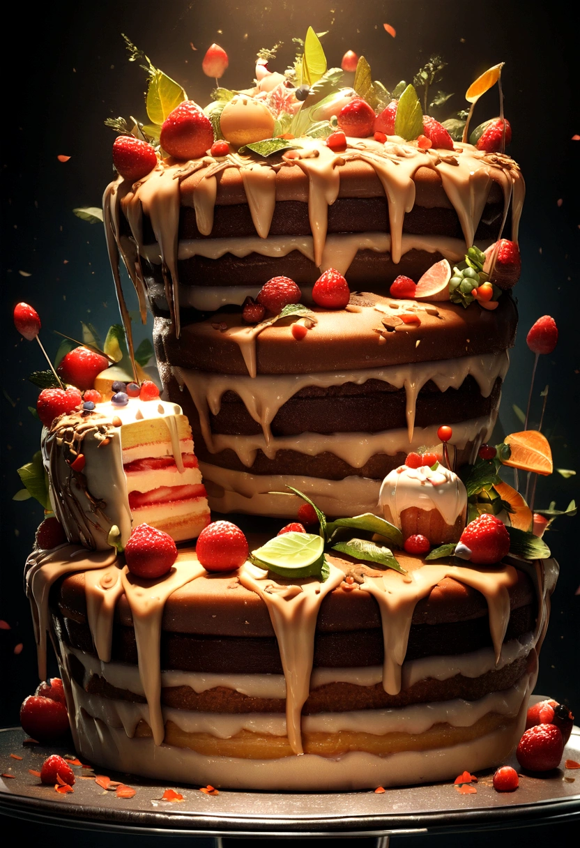Delicious cake, Cinematic, Professional photography, Studio Lighting, Studio Background, Advertising Photography, Intricate details, Ultra-detailed, Surreal, 8K Ultra HD