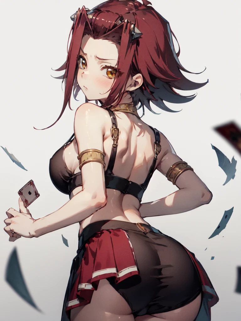 masterpiece, high quality, formula wallpaper, high quality, One girl, alone, Izayoi Aki (Yugioh)、Looking back、Turning around、、My butt is facing me、Sad expression、Have red cheeks、squinting slightly、An ennui look、Embarrassed、Sensual、Alluring