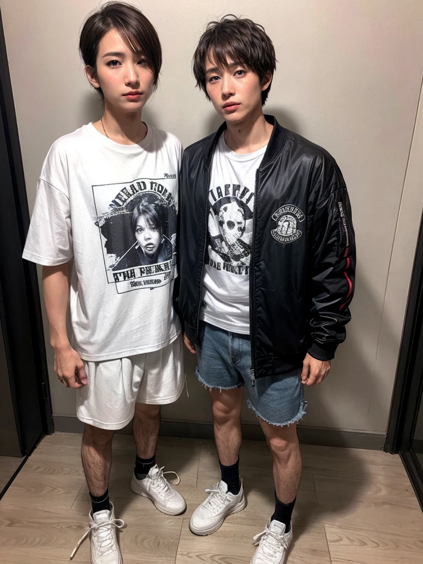 ((Character T-shirts、Jacket、Pleated neakers))