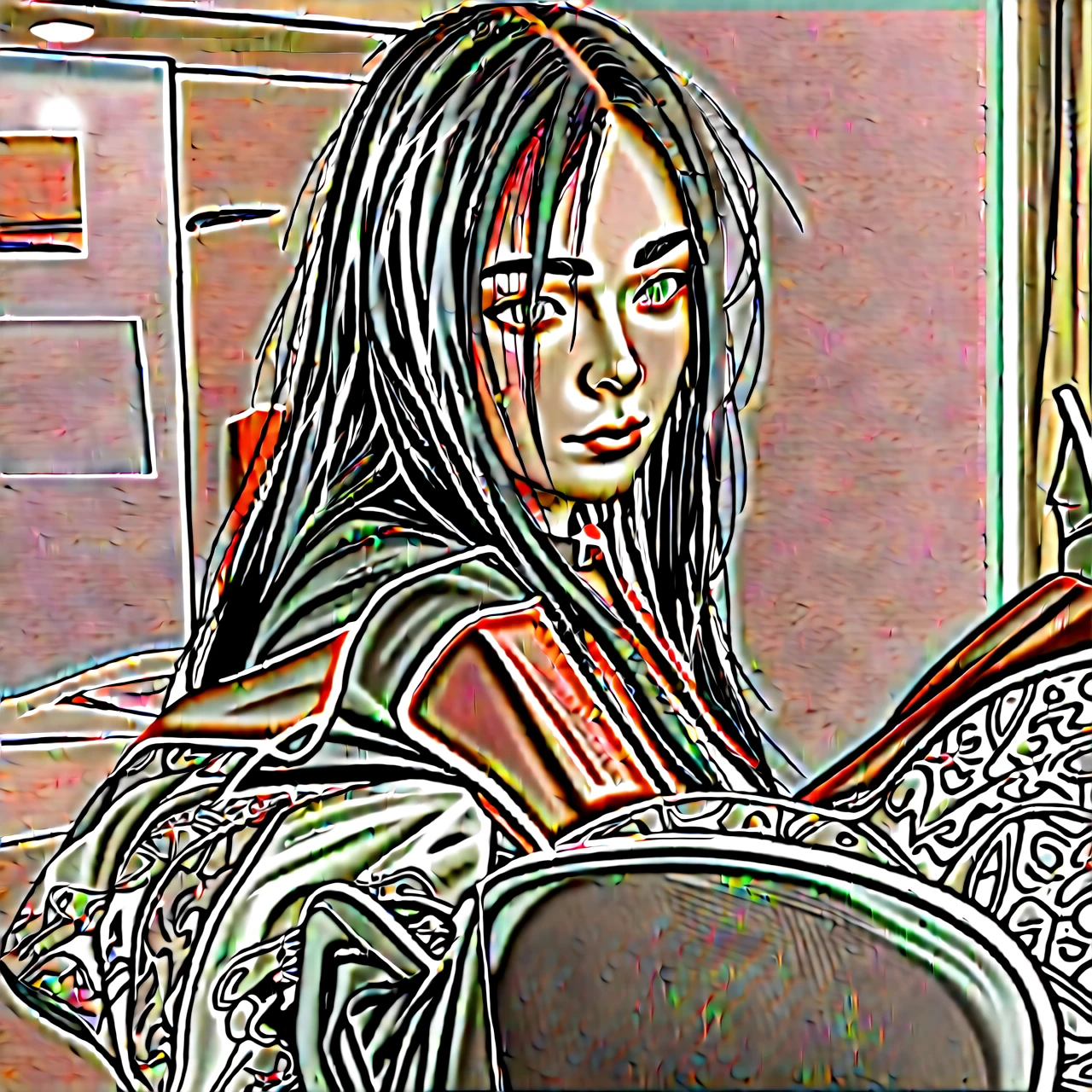 Masterpiece , Best Quality,Nahida(genshino impact), 1 girl , White shirt:1.5 ,Side ponytail ,by white ,multicolor fur, green eyes,casual outfit , has , black choker, if , green fur,busy street , life in the city