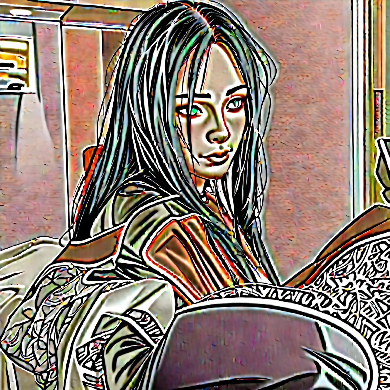 Masterpiece , Best Quality,Nahida(genshino impact), 1 girl , White shirt:1.5 ,Side ponytail ,by white ,multicolor fur, green eyes,casual outfit , has , black choker, if , green fur,busy street , life in the city