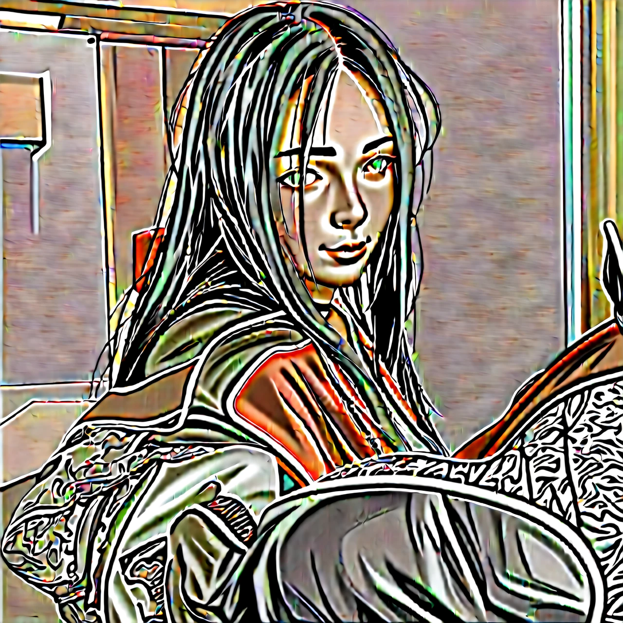 Masterpiece , Best Quality,Nahida(genshino impact), 1 girl , White shirt:1.5 ,Side ponytail ,by white ,multicolor fur, green eyes,casual outfit , has , black choker, if , green fur,busy street , life in the city