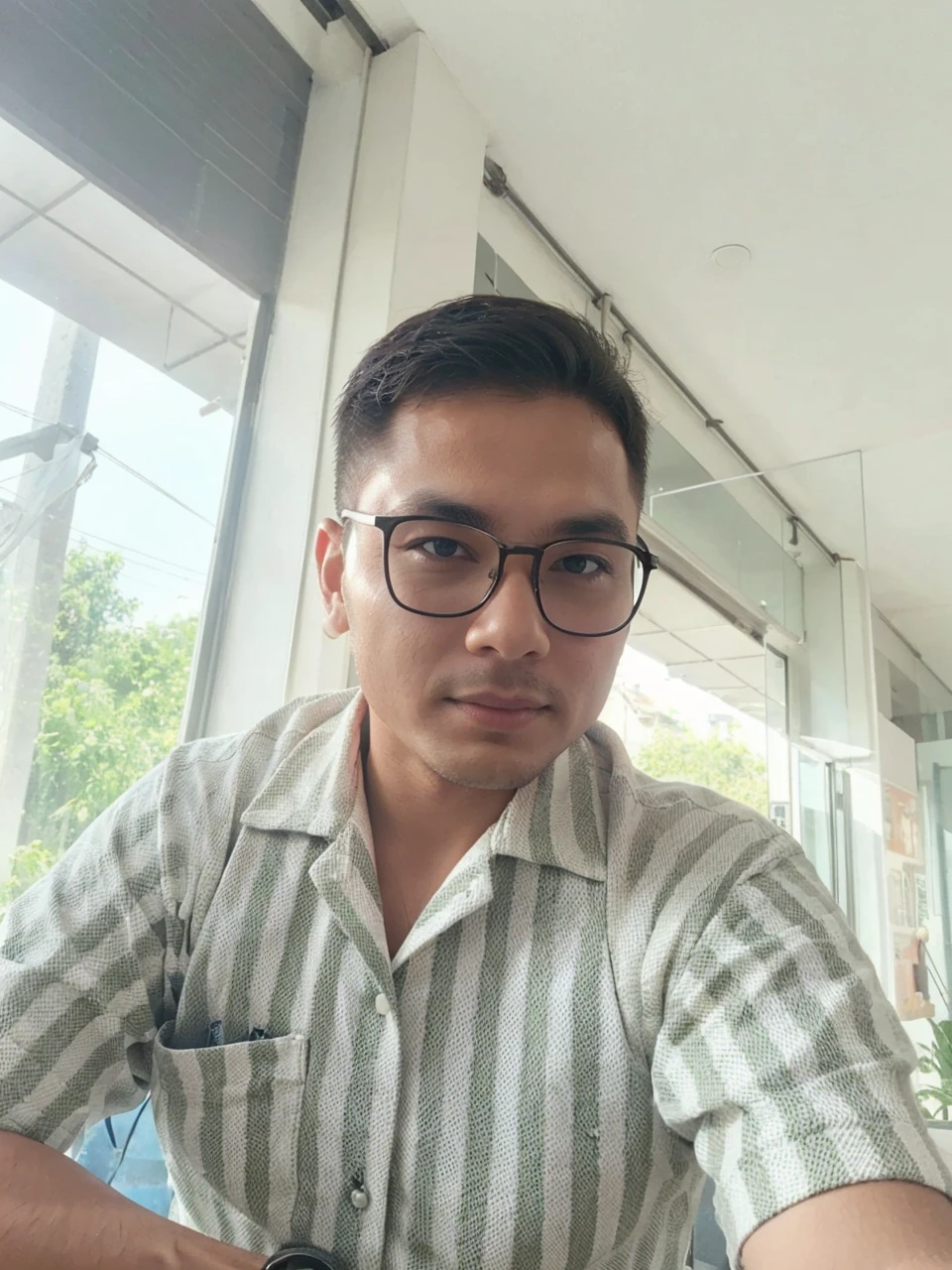 Make it good looking with good background, do not change the face, just inhance it
