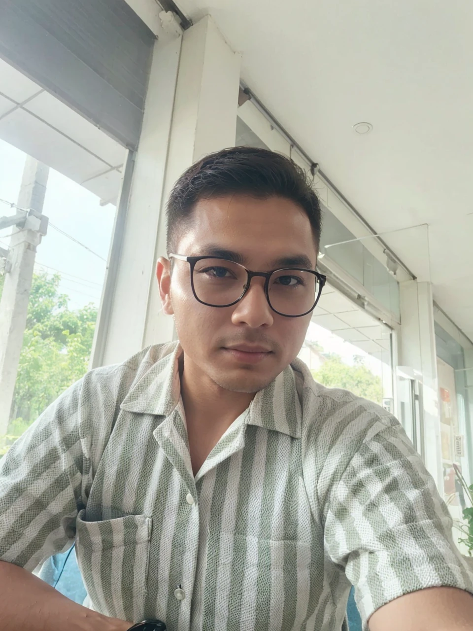 Make it good looking with good background, do not change the face, just inhance it