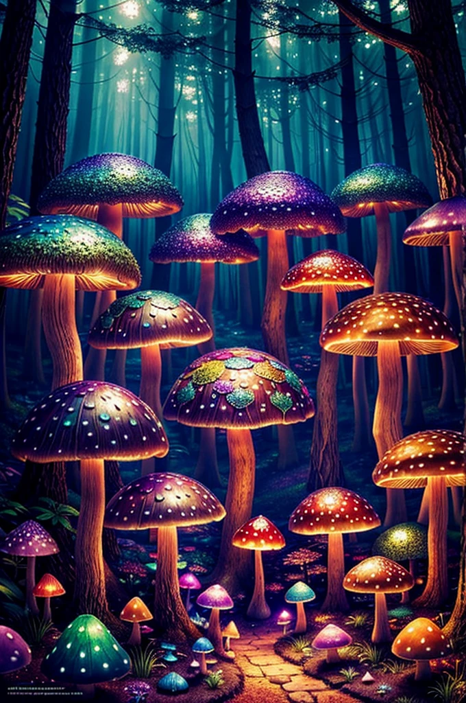 a magical fantasy forest, colorful forest, fantasy creatures, beautiful detailed animals, whimsical forest, surreal landscape, glowing mushrooms, vibrant colors, cinematic lighting, dramatic shadows, intricate details, dreamlike atmosphere, stunning colors, magical realism, fantasy art, digital art, photorealistic, highly detailed, 8k, best quality
