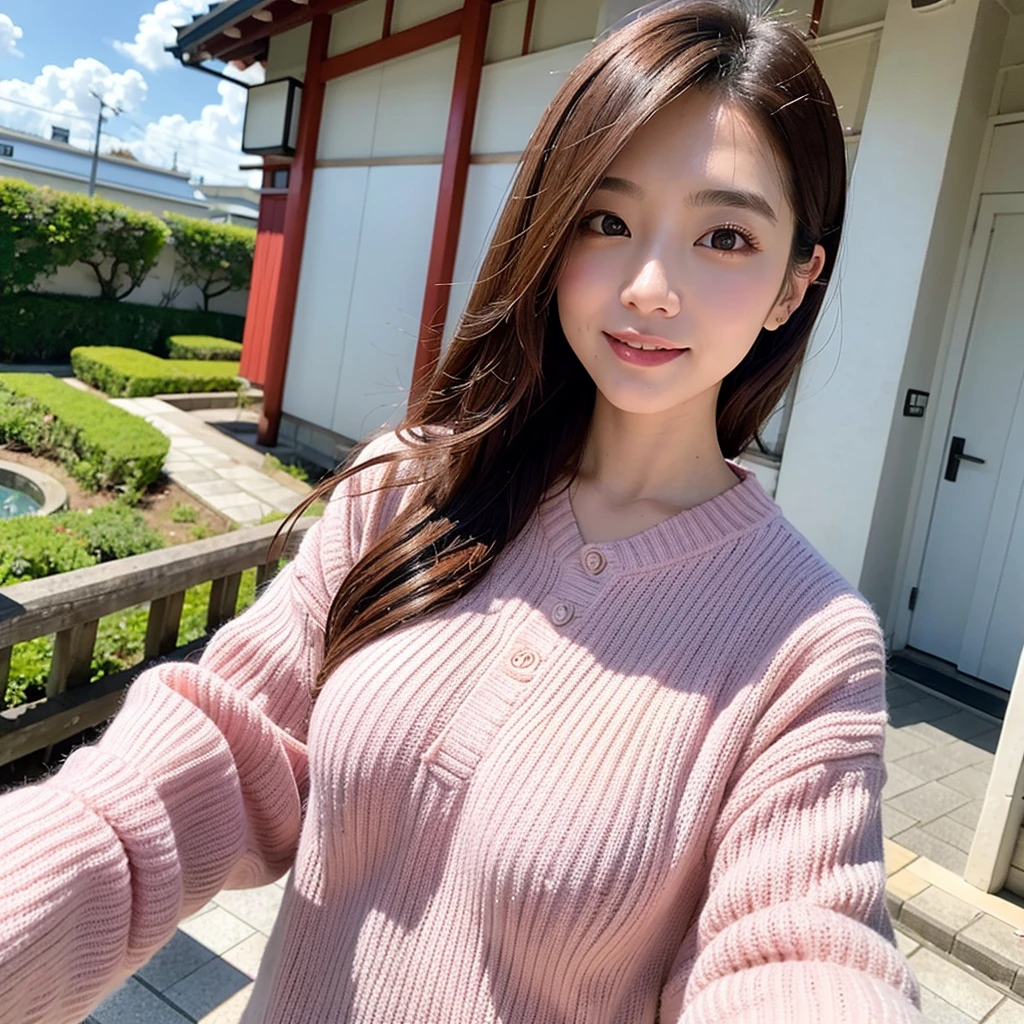 Japan Beauty、Live action、Poses variadas、Background shot on white wall、Colossal tits、Pink mask、Selfie wind、White knitwear