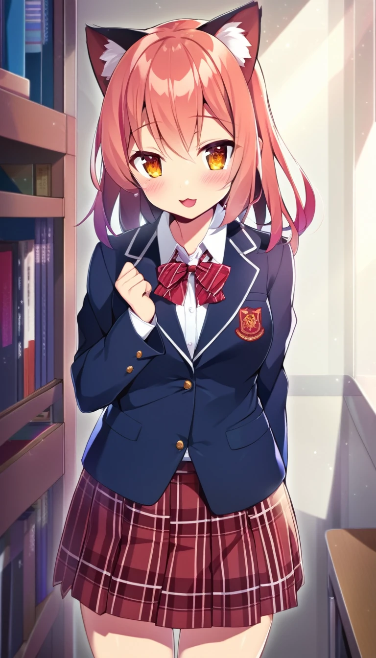 one girl, cat ears, school blazer, naive, plaid skirt, pure