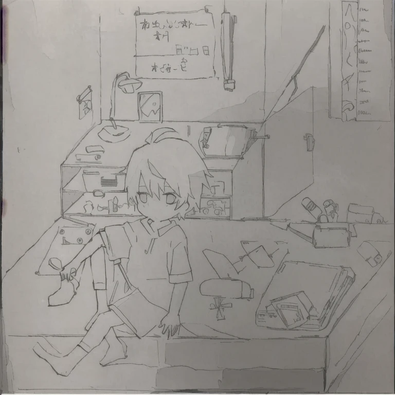 Stick Figure，High-quality creations，Little boy&#39;s bedroom，Naked Boy，Tatami，Anime illustrations
