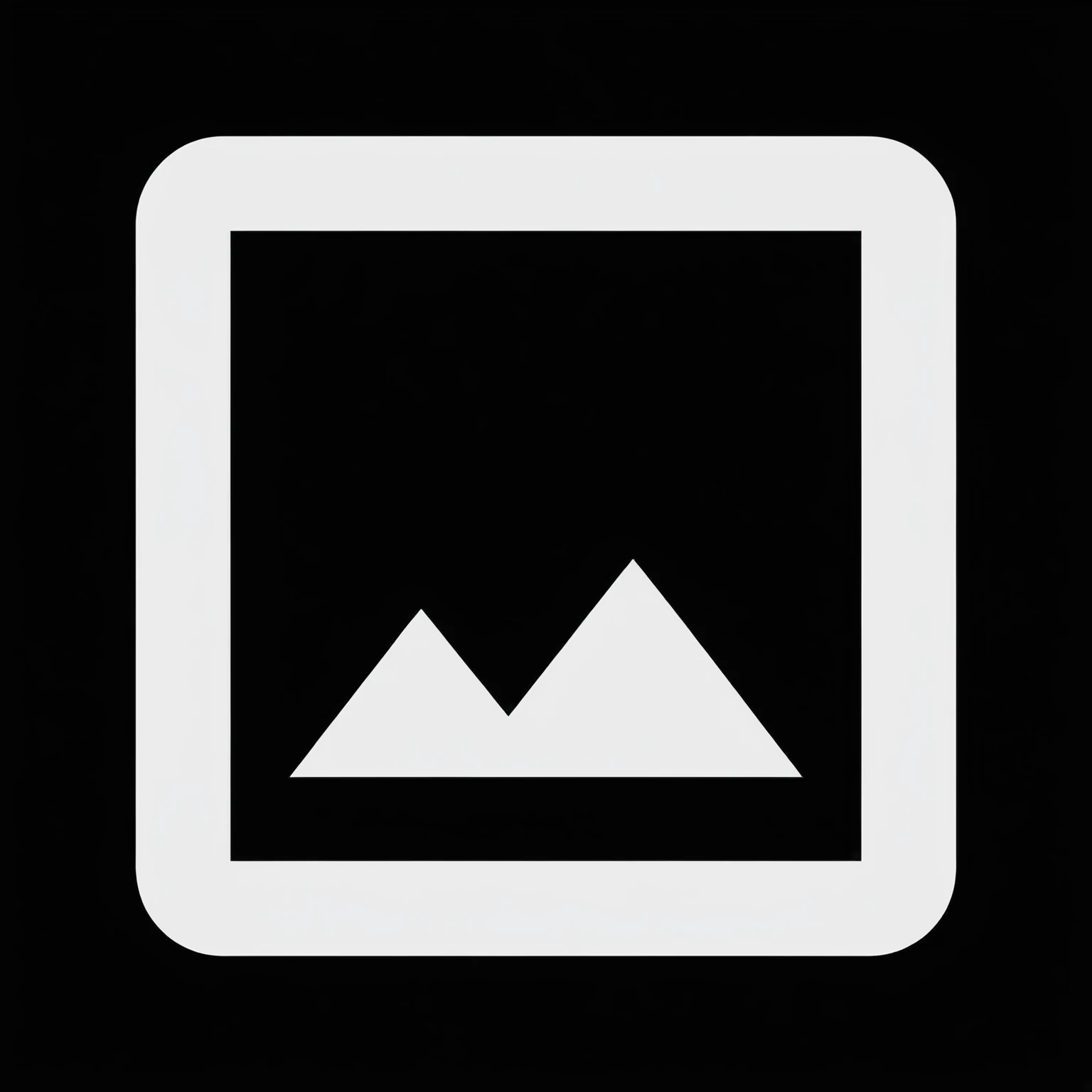 a close up of a white square with a mountain in the middle, icon black and white, ios app icon, contrast icon, icon, app icon, game icon asset, minimalist logo without text, avatar image, mountainous, mountains, black and white logo, clipart icon, pure image without duplication, rating: general, vertical portrait, vector icon