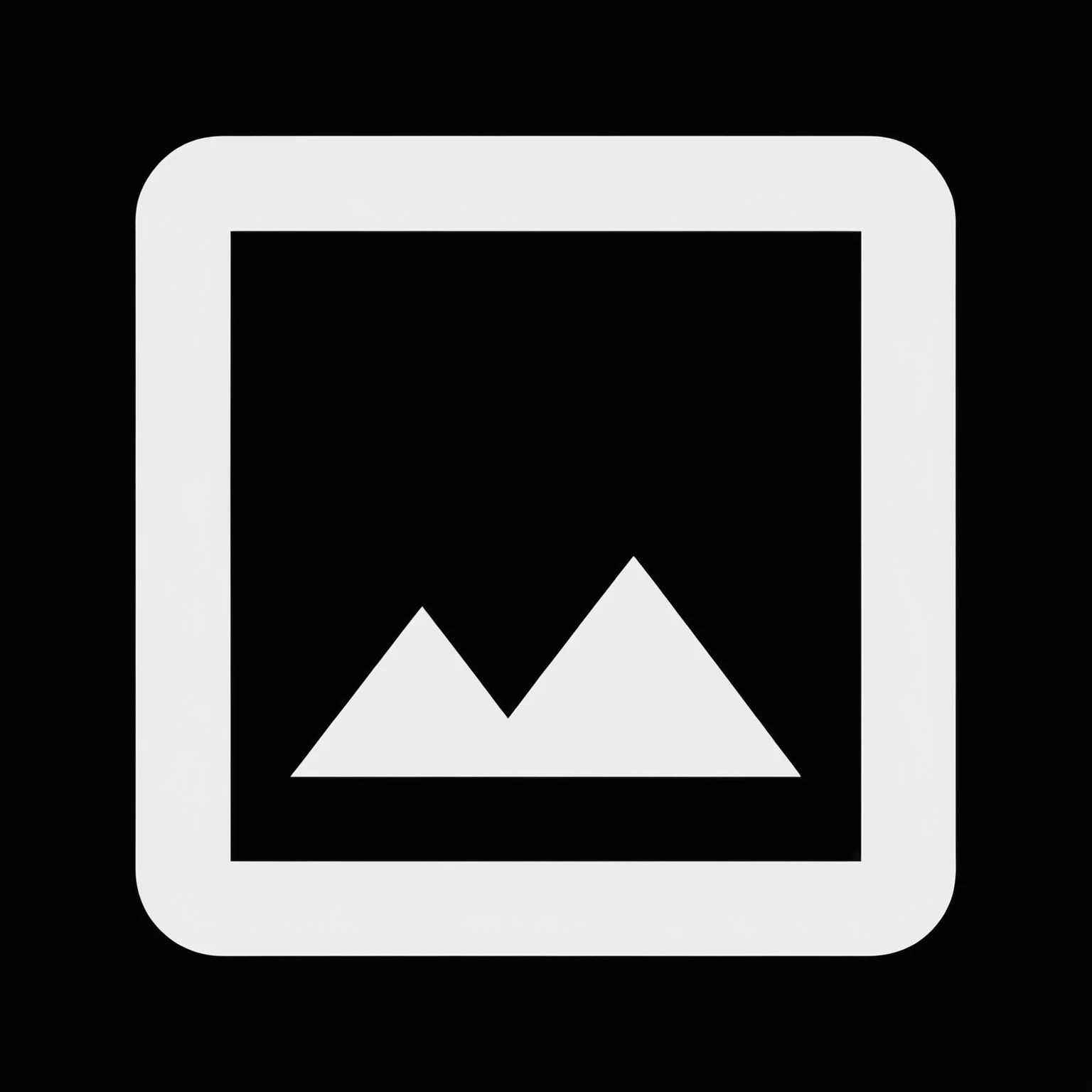 a close up of a white square with a mountain in the middle, icon black and white, ios app icon, contrast icon, icon, app icon, game icon asset, minimalist logo without text, avatar image, mountainous, mountains, black and white logo, clipart icon, pure image without duplication, rating: general, vertical portrait, vector icon