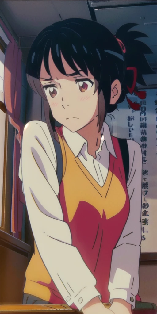 ager in in an empty, dimly lit classroom, very blushing, anime style
