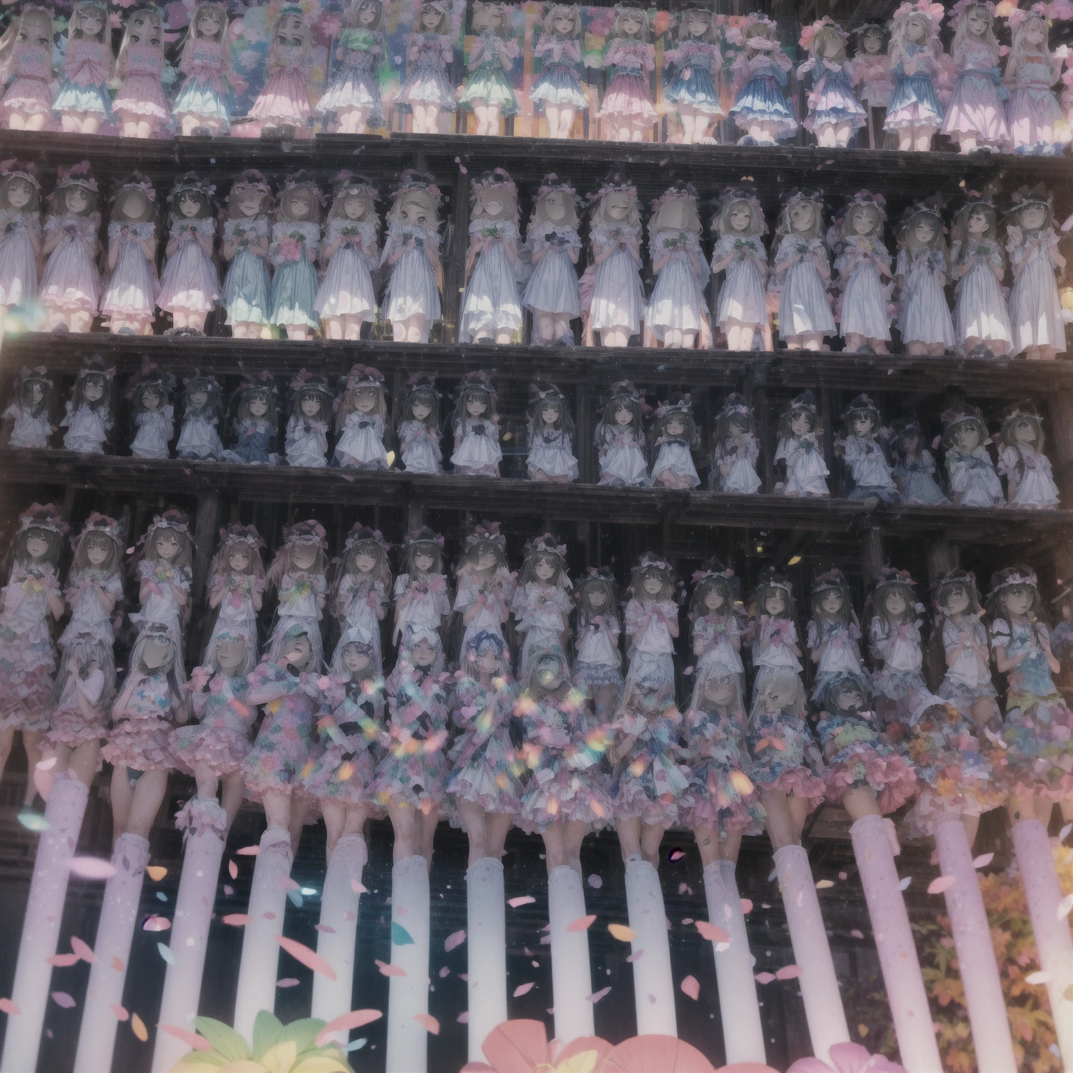 ((ExtremelyDetailed (PUNIPUNI KAWAII 12 Girls in a row:1.37) Shibuya Hachiko-mae scramble crossing)), (masterpiece 8K TopQuality:1.2) (ProfessionalPhoto:1.37), {(Walking Full Body:1.2)|(from Directly Above:1.2)}, Different types of hair colors, {skinny((school swimwear))|SchoolUniform|Tutu}, {Corrected BabyLike hand|Hiddenhand}, (Joyful Expressions LifeLike Rendering), PerfectLighting (RainbowColor particles) ColorfulLights MotionBlur