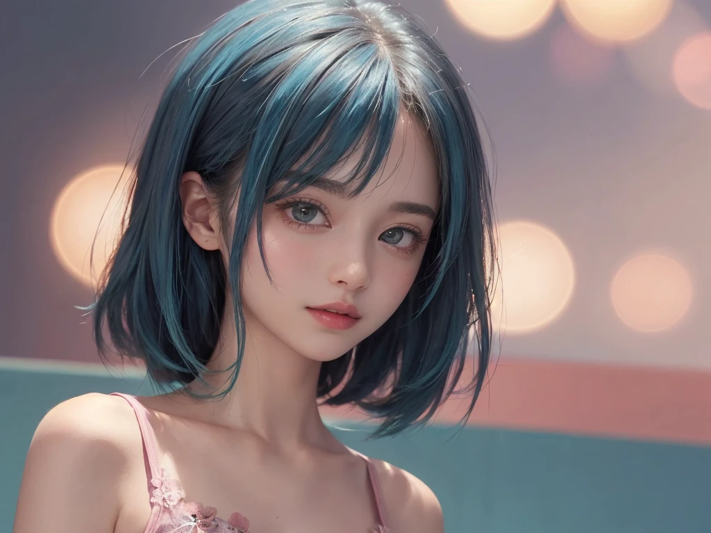 (masterpiece、Highest quality:1.4)、
(8K resolution、Ultra-high resolution:1.2)、
Realistic,
Detailed depiction face、Eye for detailed depiction、Detailed skin、Detailed hair、Glowing Skin、
Japanese Idol、Very beautiful woman、Detail and beauty that cannot be captured in reality:1.3、
Elegant and perfect figure、Perfect Anatomy、
1 Girl、16 years old、
Lip gloss、Add highlights to the eyes:1.5、
Dynamic Angle、(Beautiful Bangs、Highly detailed hair:1.5)、Glowing Skin:1.4、
Please look closely at the camera、Natural and comfortable lighting、Highlights from below、
Very cute smile、Very happy smile、
(Pink Background、whole body:2)、
Upper Body、Landscape
(Fluffy Bob Hair、Pastel pink and pastel blue hair:1.5)、
eyelash、
Light-colored eyes、
(Pink long lace see-through:1.5)