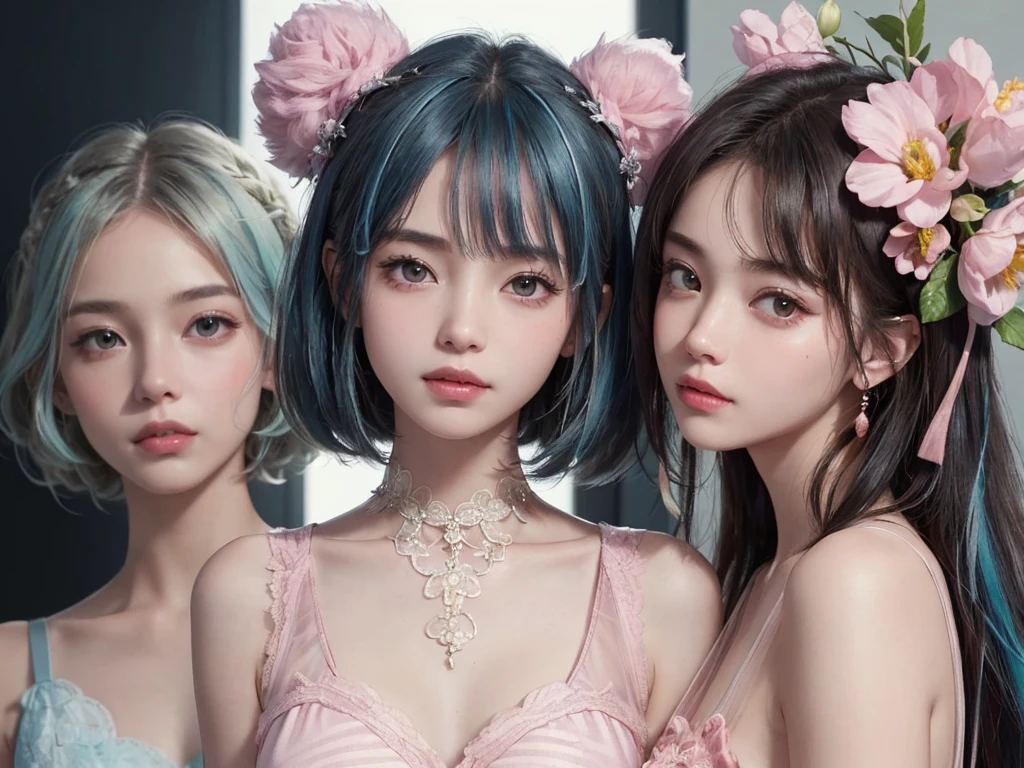 (masterpiece、Highest quality:1.4)、
(8K resolution、Ultra-high resolution:1.2)、
Realistic,
Detailed depiction face、Eye for detailed depiction、Detailed skin、Detailed hair、Glowing Skin、
Japanese Idol、Very beautiful woman、Detail and beauty that cannot be captured in reality:1.3、
Elegant and perfect figure、Perfect Anatomy、
1 Girl、16 years old、
Lip gloss、Add highlights to the eyes:1.5、
Dynamic Angle、(Beautiful Bangs、Highly detailed hair:1.5)、Glowing Skin:1.4、
Please look closely at the camera、Natural and comfortable lighting、Highlights from below、
Very cute smile、Very happy smile、
(Pink Background、whole body:2）、
Upper Body、Landscape
(Fluffy Bob Hair、Pastel pink and pastel blue hair:1.5)、
eyelash、
Light-colored eyes、
(Pink long lace see-through:1.5)