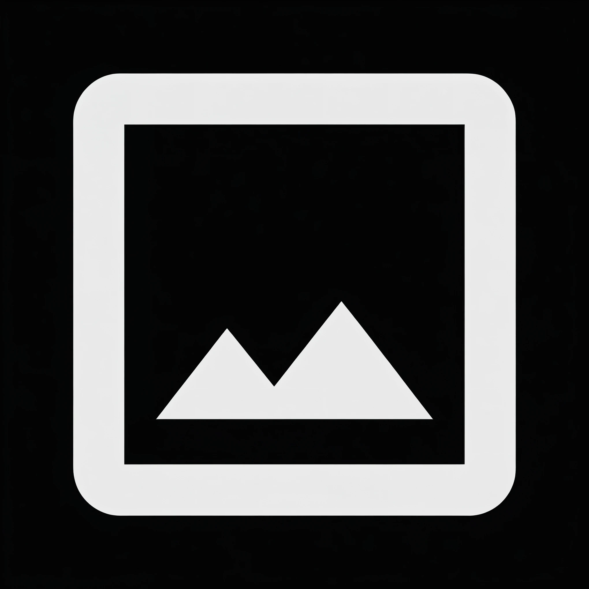 a close up of a white square with a mountain in the middle, icon black and white, ios app icon, contrast icon, icon, app icon, game icon asset, minimalist logo without text, avatar image, mountainous, mountains, black and white logo, clipart icon, pure image without duplication, rating: general, vertical portrait, vector icon