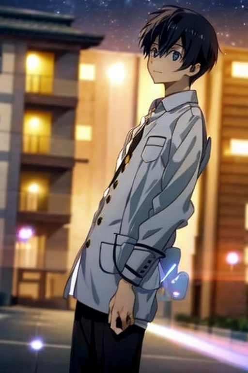 Anime Style。The protagonist walks alone along a quiet road at night。He gazes anxiously into the distance,、The warm memories in his heart light his path.。In the Dark、A ray of light shows him the way。