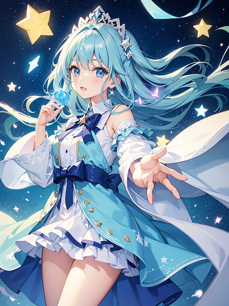 girl、Luxurious clothing、Light blue image、Throw a star、Magical Power