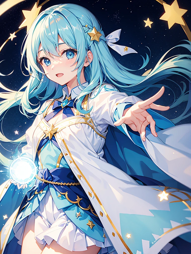 girl、Luxurious clothing、Light blue image、Throw a star、Magical Power