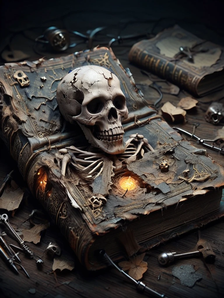 a close up of a book with a skull on it, lost grimoire, lisa parker, oct, october, loot of books, trendy, treasure chests, treasures, treasure chest, treasure, 💣 💥, book cover art, fantasy book cover, list, pirates treasure map, lost, holding a tattered magical book, looking at the treasure box