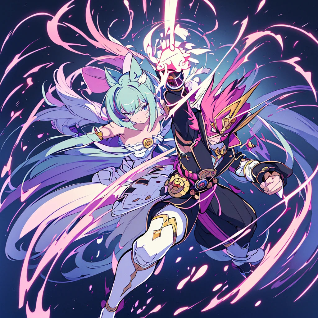 (masterpiece, absurd quality, best quality, official art, beautiful and aesthetic:1.2), (Ki Charge:1.2), (aura:1.2),(fighting stance:1.2), switch-chan walking towards menacingly head tilted upwards, locked eyes