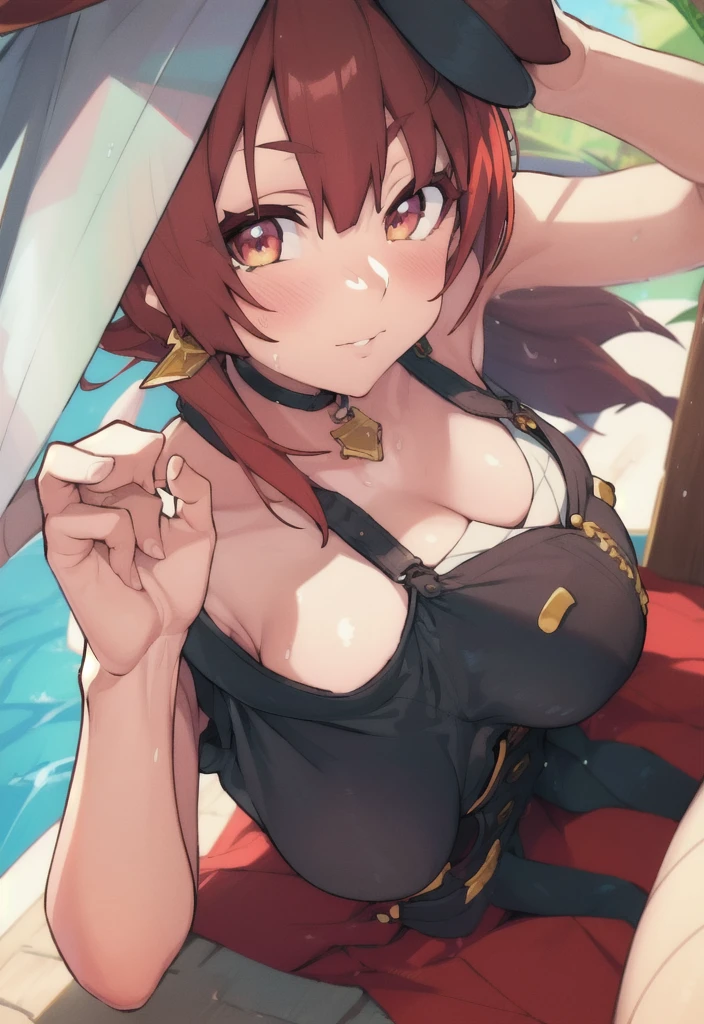 1.5),(girl),(Dynamic pose),Brown Hair,(Vermilion eyes),(first round),Big Breasts,Swimwear